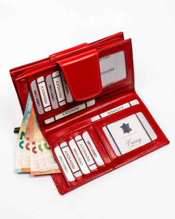 Große Damen Geldbörse aus Leder mit Reißverschluss und Druckknopf – Rovicky