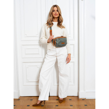 Damen Gürteltasche aus Nylon und Öko-Leder in Grün-Braun mit verstellbarem Gurt – Peterson