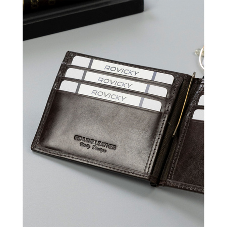 Herren-Geldbörse aus Leder in Braun mit RFID-System - Rovicky