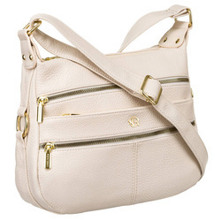 Damen-Umhängetasche aus Öko-Leder in Beige mit Reißverschlüssen auf der Vorderseite - Rovicky