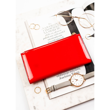 Große Damen-Geldbörse aus Öko-Leder in Rot mit Reißverschluss und Druckknopfverschluss - Rovicky