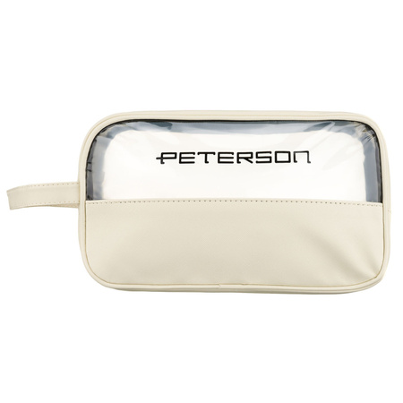 Kosmetiktasche aus synthetischem Stoff in Ecru, ausgestattet mit einem transparenten Panel - Peterson