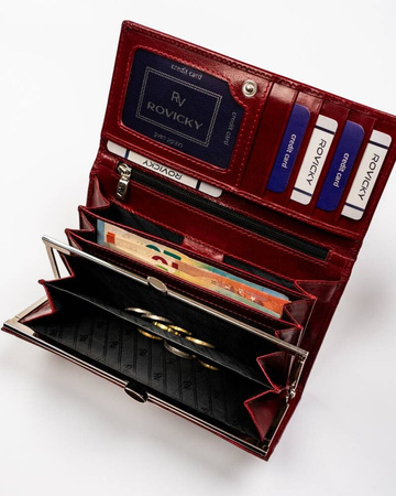 Große Damen Geldbörse aus Leder mit Druckknopf – Rovicky