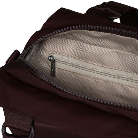 Damen-Umhängetasche aus Polyester in Bordeauxrot, an Henkeln und einem abnehmbaren Gürtel befestigt – Peterson