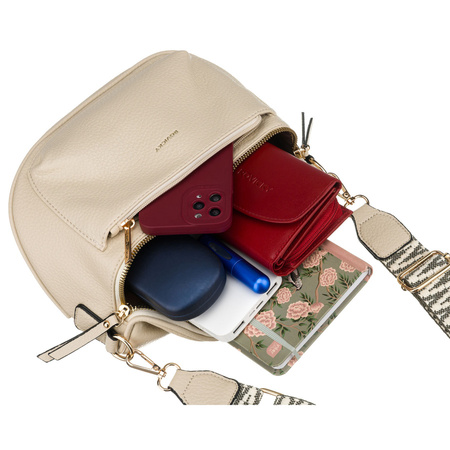 Beige Damen-Umhängetasche aus Öko-Leder mit Reißverschluss - Rovicky