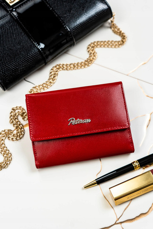 Geschenkset: Damen Geldbörse aus Leder mit Druckknopf und Schlüsselanhänger – Peterson