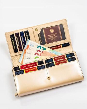 Elegante, beige Damen Geldbörse aus echtem Leder mit Druckknopf – Peterson