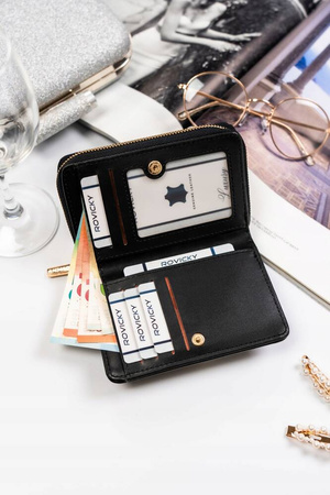 Kompakte Damen-Geldbörse im Federmäppchen-Stil in Schwarz – Rovicky