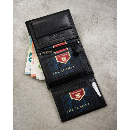 Schwarze Herren Geldbörse aus Leder ohne äußeren Verschluss, in Geschenkbox – Peterson