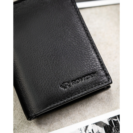 Schlanke, vertikale Herren-Geldbörse aus echtem Leder in Schwarz - Rovicky