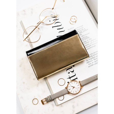 Klassische Damen Geldbörse aus echtem Leder in Schwarz-Gold in Geschenkbox – Peterson