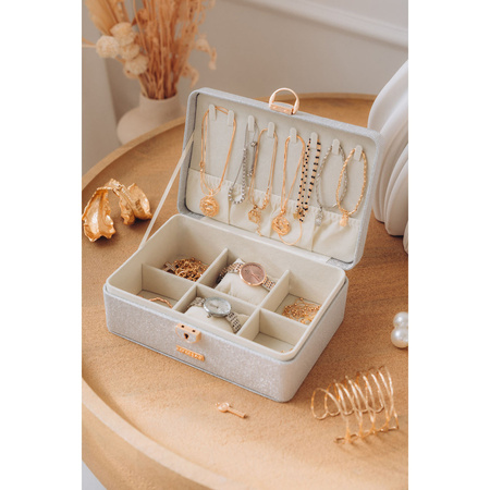 Elegante Schatulle in Silberfarbe, mit einem Druckverschluss und Schlüssel verschließbar – Peterson