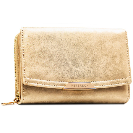 Beige Damen-Geldbörse aus Öko-Leder mit Druckknopf- und Reißverschluss – Peterson