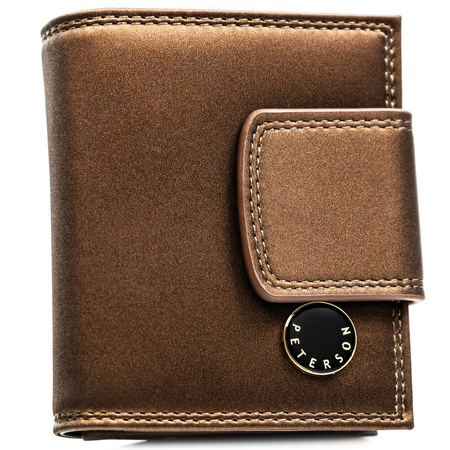 Braune Damen-Geldbörse aus Natur- und Öko-Leder, mit Druckknopf und Bügelverschluss – Peterson