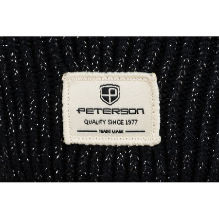 Schwarze, umgeschlagene Damen Mütze mit Bommel – Peterson