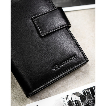 Große Herren-Geldbörse aus echtem Leder in Schwarz, passend für Fahrzeugschein, mit Druckknopfverschluss - Rovicky