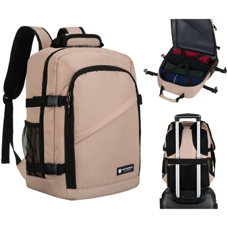 Beiger Reise-Rucksack aus Polyester, an verstellbaren Schultergurten hängend - Peterson