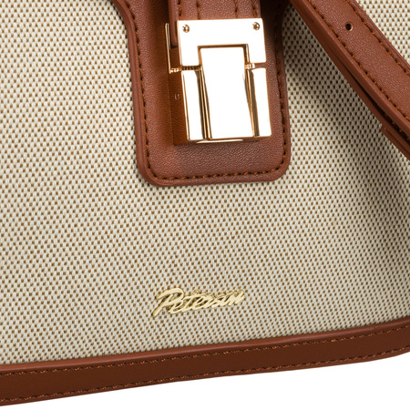 Damen Umhängetasche in Beige-Braun aus Echtleder und Polyamid-Canvas – Peterson