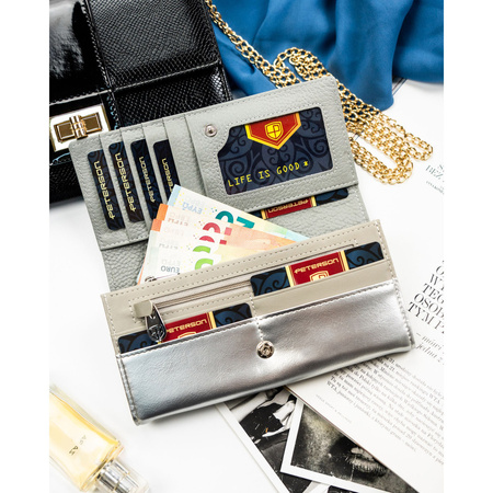 Große, mehrfarbige Damen Geldbörse aus Kunst- und Echtleder mit Druckknopf – Peterson