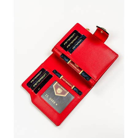 Rote Damen-Geldbörse aus Öko-Leder mit Reißverschluss und Druckknopf – Peterson