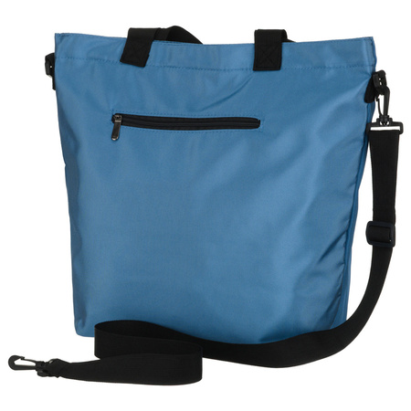 Blaue Damen-Shopper-Tasche aus Polyester, an Henkeln und einem abnehmbaren Gürtel hängend – Peterson