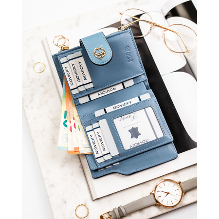 Damen-Geldbörse aus Öko-Leder in Hellblau mit RFID-System - Rovicky