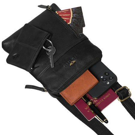 Schwarze Herren‑Umhängetasche aus echtem Leder, einkammerig, mit Reißverschluss – Peterson