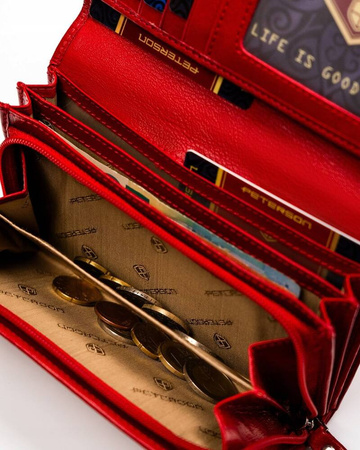 Große Damen Geldbörse aus Leder mit Druckknopf und Reißverschluss – Peterson