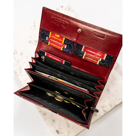 Große Damen Geldbörse rot aus Leder mit Klappe und Druckknopf – Peterson