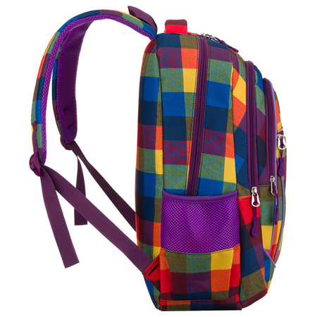 Schulrucksack mit Karomuster aus Polyester, anpassbaren Schultergurten - Peterson