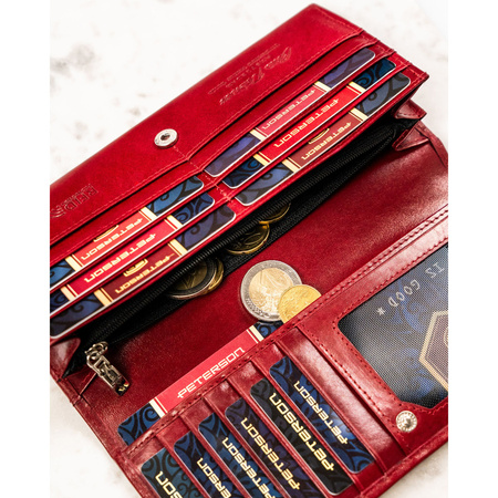 Große Damen Geldbörse aus Leder in Rot mit Druckknopfverschluss – Peterson