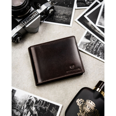 Große Herren-Geldbörse aus echtem Leder in Braun mit RFID-System - Peterson