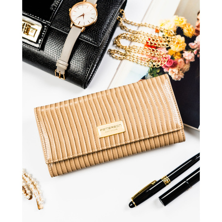 Beige Damen-Geldbörse aus Natur- und Öko-Leder im geflochtenen Muster – Peterson