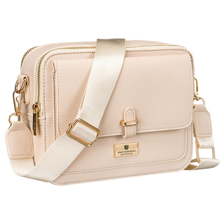 Damen Umhängetasche aus Öko-Leder in Beige mit Magnet- und Reißverschluss – Peterson