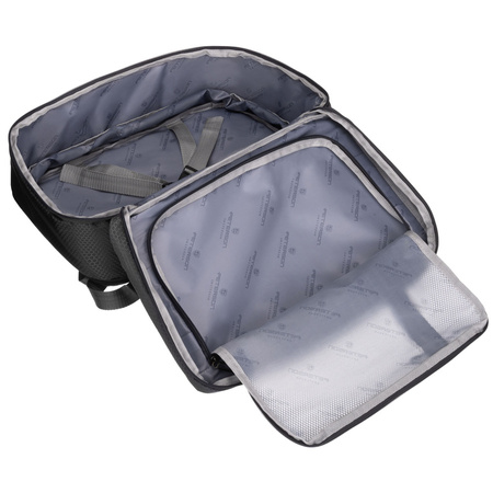 Grauer Reise-Rucksack aus Polyester, aufgehängt an verstellbaren Trägern - Peterson