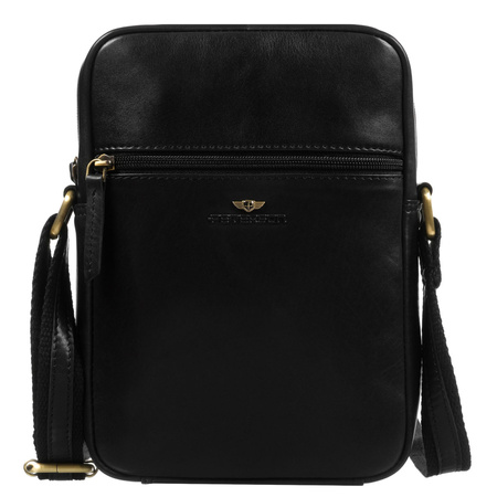 Schwarze Herren-Umhängetasche aus Leder mit goldenem Reißverschluss im Set mit einer kleinen Tasche – Peterson