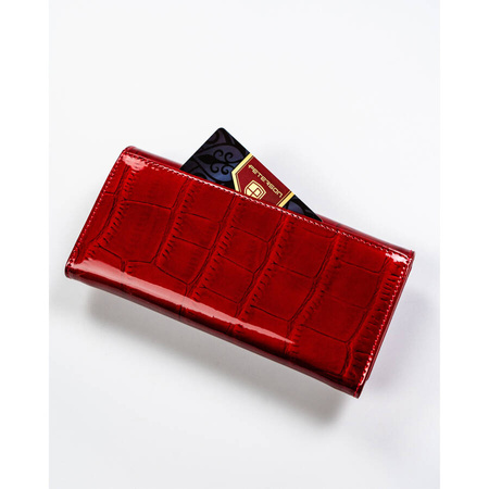 Geräumige rote Damen Geldbörse mit Animal-Prägung auf der Klappe – Peterson