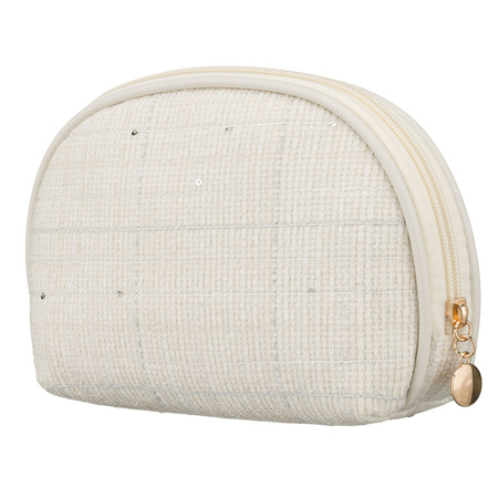 Beige Damen-Kosmetiktasche aus Synthetikmaterial mit dekorativen Pailletten – Rovicky