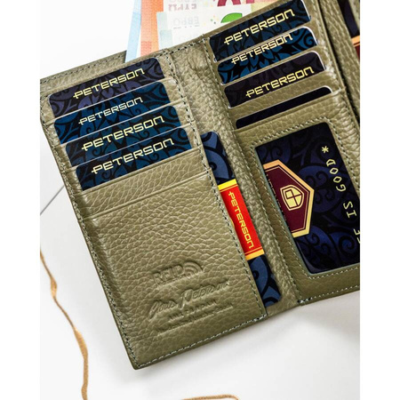 Damen Geldbörse aus Leder mit Fächern in Grau – Peterson