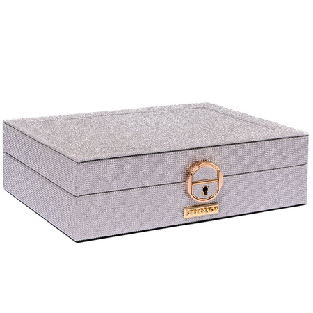 Silberne Schmuckschatulle aus Leder mit Schlüssel- und Schnappverschluss - Peterson