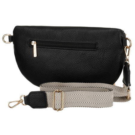 Städtische, schwarze Damen-Bauchtasche aus Öko-Leder, die an einem verstellbaren Gürtel hängt – Peterson