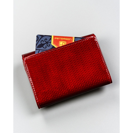 Große Damen-Geldbörse aus echtem Leder in Rot, mit Druckknopfverschluss - Peterson
