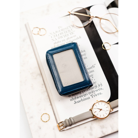 Kleine Damen-Geldbörse aus Natürlichem Leder und Öko-Leder in Marineblau - Peterson