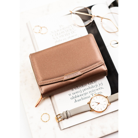 Beige Damen-Geldbörse aus Öko-Leder mit Druckknopfverschluss - Rovicky