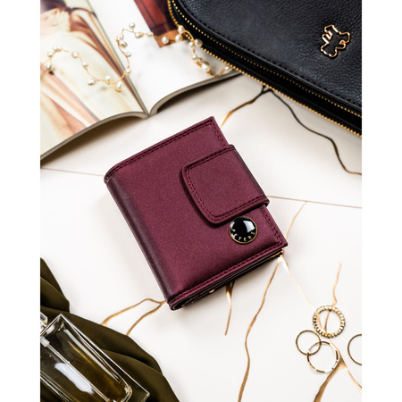 Damen-Geldbörse aus Natur- und Öko-Leder in violetter Farbe, mit Druckknopf und Bügelverschluss - Peterson