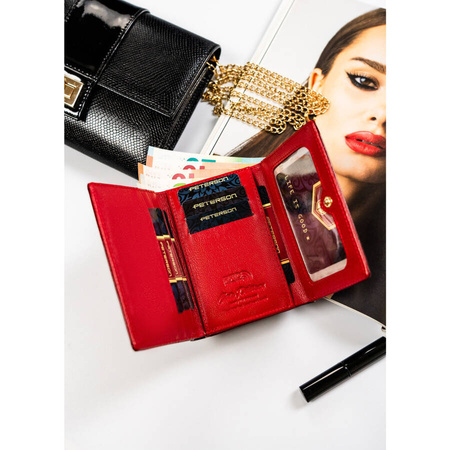 Kompakte, rote Damen Geldbörse aus lackiertem Echtleder – Peterson