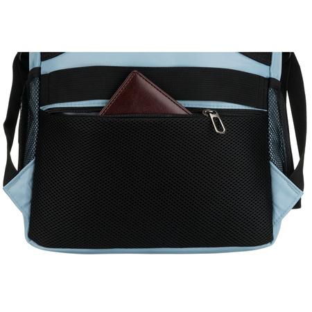 Reise-Rucksack in Blau, zweifach unterteilt und an verstellbaren Schultergurten aufgehängt – Peterson