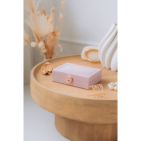 Rosafarbene Schmuckschatulle aus Leder mit speziellem Platz für eine Uhr – Peterson