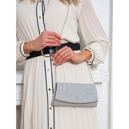 Glitzernde Damen Clutch in Silber mit Kettenträger – Rovicky