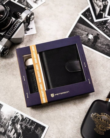 Geschenkset: Mittlere Herren Geldbörse aus Leder und Schlüsselanhänger – Peterson
